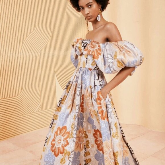 NWOT 12023 ULLA JOHNSON Izra Jacquard Maxi Dress in Ocean Jasper M $2490
